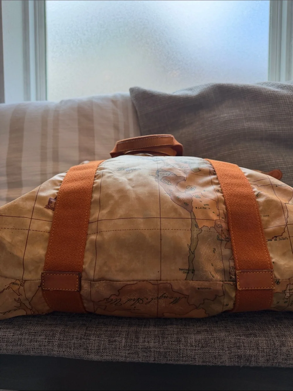 Alviero Martini Map-Print Duffel with Orange Straps